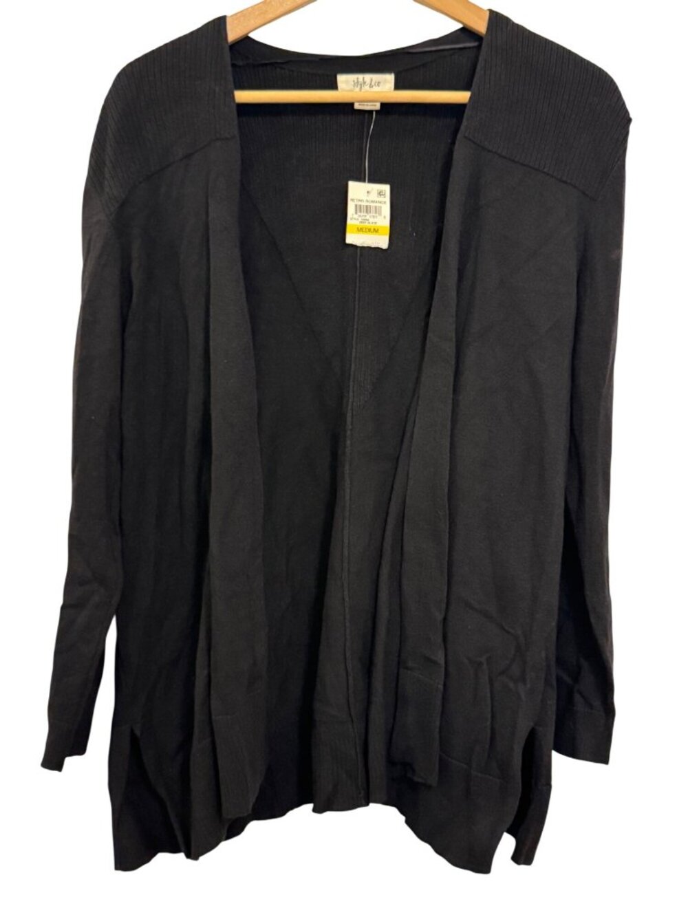 Style & Co Womens Black Open Front Cardigan Size M Lightweight Cotton Blend